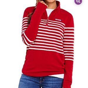 Vineyard Vines Pullover 1/4 Red Striped Relaxed Shep Shirt Soft Preppy Sz Medium